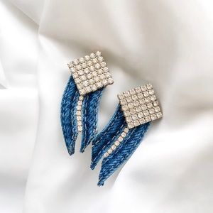 Vintage Denim Rhinestone Clip-On Earrings